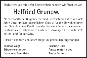 Traueranzeige von Helfried Grunow von Märkische Oderzeitung