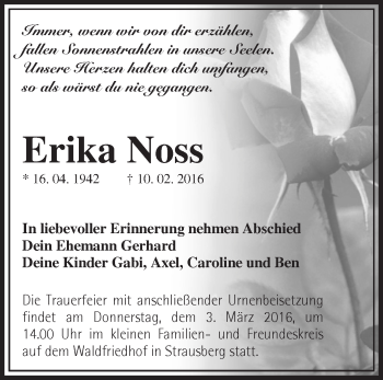 Traueranzeige von Erika Noss von Märkische Oderzeitung