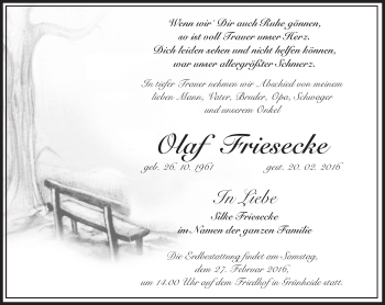 Traueranzeige von Olaf Friesecke von Märkische Oderzeitung
