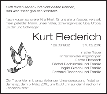 Traueranzeige von Kurt Fledrich von Märkische Oderzeitung