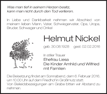 Traueranzeige von Helmut Nickel von Märkische Oderzeitung