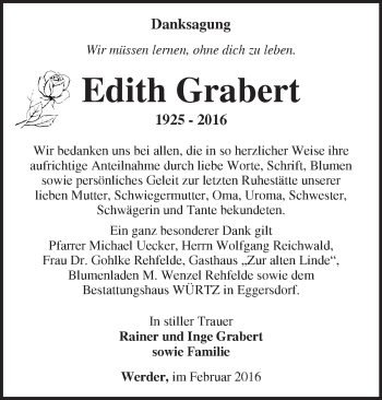 Traueranzeige von Edith Grabert von Märkische Oderzeitung