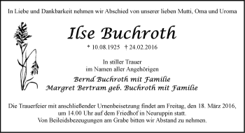 Traueranzeige von Ilse Buchroth von Märkische Oderzeitung