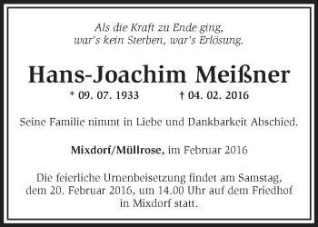 Traueranzeige von Hans-Joachim Meißner von Märkische Oderzeitung