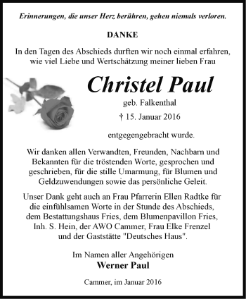 Traueranzeige von Christel Paul von Märkische Oderzeitung