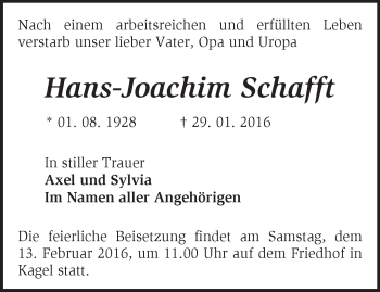 Traueranzeige von Hans-Joachim Schafft von Märkische Oderzeitung