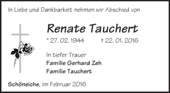 Traueranzeige von Renate Tauchert von Märkische Oderzeitung