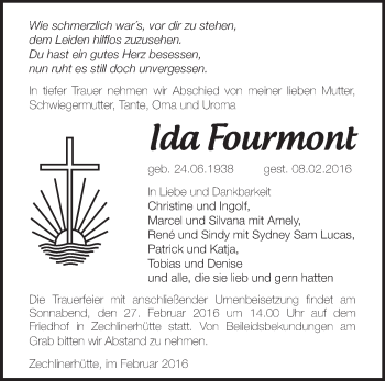 Traueranzeige von Ida Fourmont von Märkische Oderzeitung