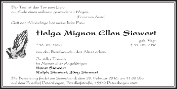 Traueranzeige von Helga Mignon Ellen Siewert von Märkische Oderzeitung