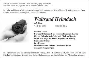 Traueranzeige von Waltraud Helmdach von Märkische Oderzeitung