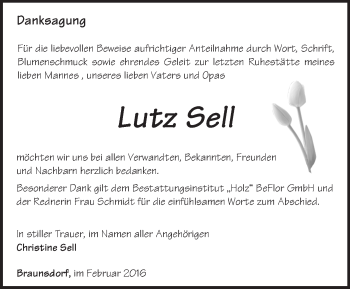 Traueranzeige von Lutz Sell von Märkische Oderzeitung