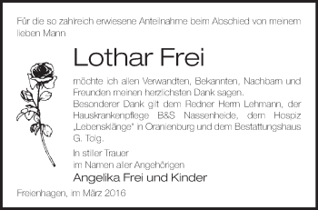 Traueranzeige von Lothar Frei von Märkische Oderzeitung