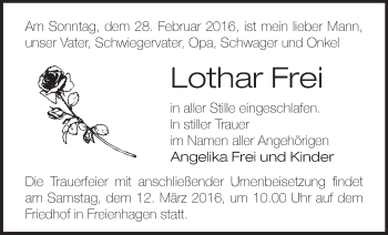 Traueranzeige von Lothar Frei von Märkische Oderzeitung