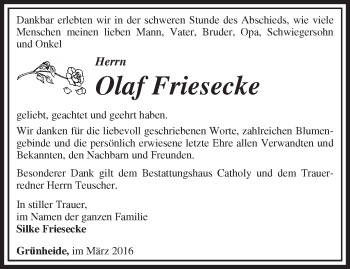 Traueranzeige von Olaf Friesecke von Märkische Oderzeitung