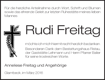 Traueranzeige von Rudi Freitag von Märkische Oderzeitung