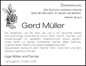 Traueranzeige von Gerd Müller von Märkische Oderzeitung