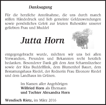 Traueranzeige von Jutta Horn von Märkische Oderzeitung