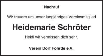 Traueranzeige von Heidemarie Schröter von Märkische Oderzeitung