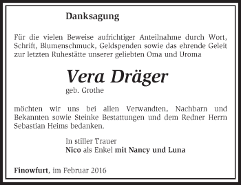 Traueranzeige von Vera Dräger von Märkische Oderzeitung