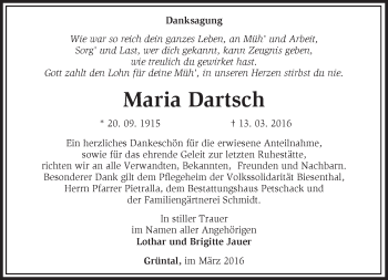 Traueranzeige von Maria Dartsch von Märkische Oderzeitung