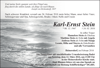 Traueranzeige von Karl-Ernst Stein von Märkische Oderzeitung