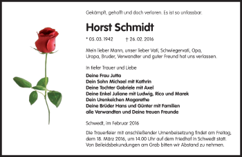 Traueranzeige von Horst Schmidt von Märkische Oderzeitung