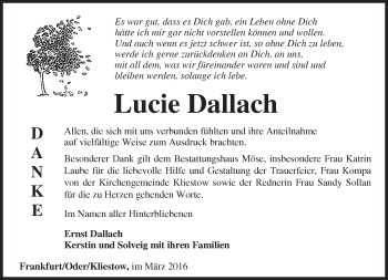 Traueranzeige von Lucie Dallach von Märkische Oderzeitung