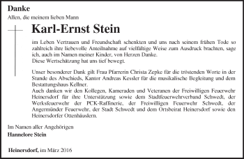 Traueranzeige von Karl-Ernst Stein von Märkische Oderzeitung