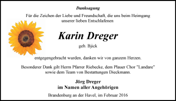 Traueranzeige von Karin Dreger von Märkische Oderzeitung