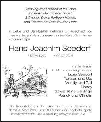 Traueranzeige von Hans-Joachim Seedorf von Märkische Oderzeitung