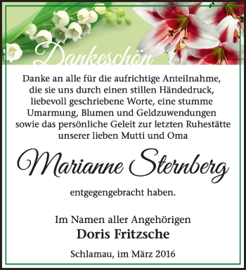 Traueranzeige von Marianne Sternberg von Märkische Oderzeitung