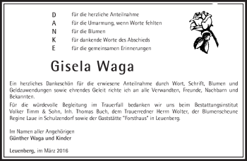 Traueranzeige von Gisela Waga von Märkische Oderzeitung