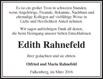 Traueranzeige von Edith Rahnefeld von Märkische Oderzeitung