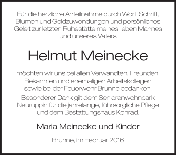 Traueranzeige von Helmut Meinecke von Märkische Oderzeitung