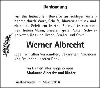 Traueranzeige von Werner Albrecht von Märkische Oderzeitung