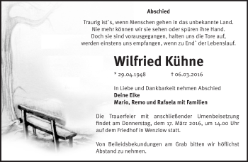 Traueranzeige von Wilfried Kühne von Märkische Oderzeitung