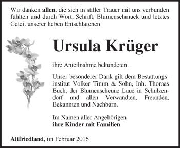 Traueranzeige von Ursula Krüger von Märkische Oderzeitung