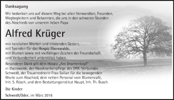 Traueranzeige von Alfred Krüger von Märkische Oderzeitung