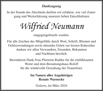 Traueranzeige von Wilfried Neumann von Märkische Oderzeitung