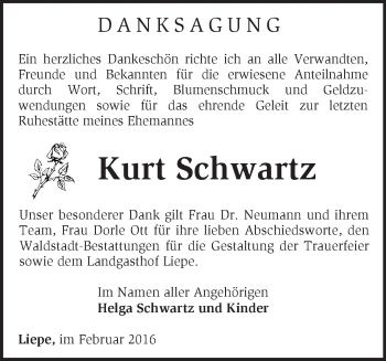 Traueranzeige von Kurt Schwartz von Märkische Oderzeitung