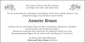 Traueranzeige von Annette Braun von Märkische Oderzeitung