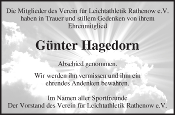 Traueranzeige von Günter Hagedorn von Märkische Oderzeitung