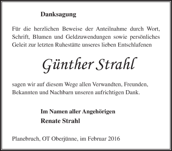 Traueranzeige von Günther Strahl von Märkische Oderzeitung