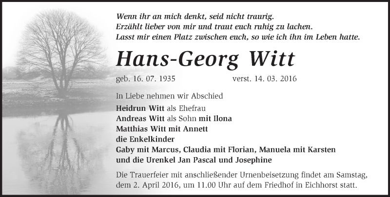 Traueranzeigen von Witt Märkische Onlinezeitung Trauerportal
