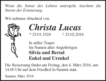 Traueranzeige von Christa Lucas von Märkische Oderzeitung