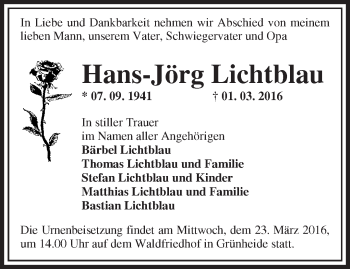 Traueranzeige von Hans-Jörg Lichtblau von Märkische Oderzeitung