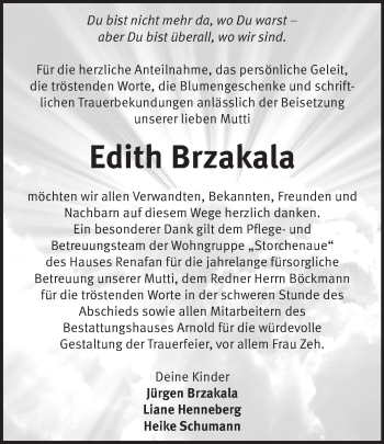 Traueranzeige von Edith Brzakala von Märkische Oderzeitung
