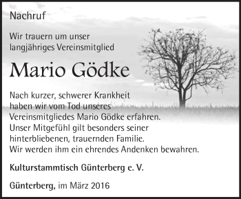 Traueranzeige von Mario Gödke von Märkische Oderzeitung