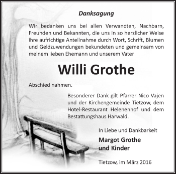 Traueranzeige von Willi Grothe von Märkische Oderzeitung