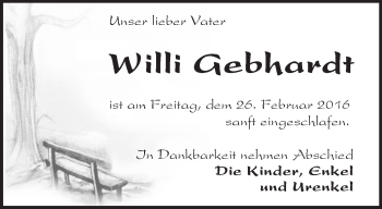 Traueranzeige von Willi Gebhardt von Märkische Oderzeitung